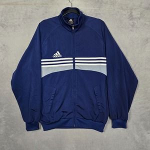 Vintage Adidas Fleece Jacket Mens‎ Medium Blue Striped full Zip Warm Up Y2K